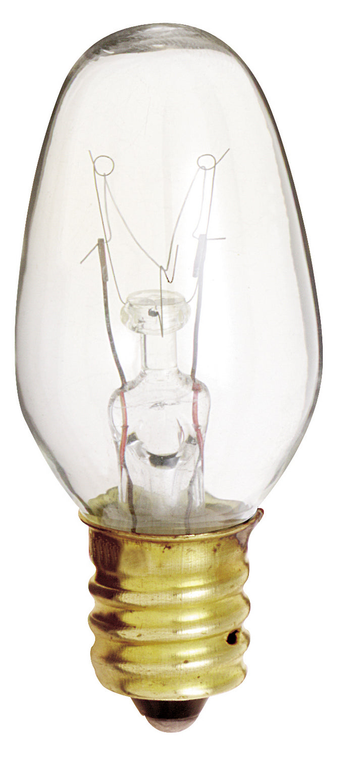 7 Watt C7 Incandescent, Clear, 3000 Average rated hours, 35 Lumens, Candelabra base, 120 Volt, 2-Card Light Bulb by Satco