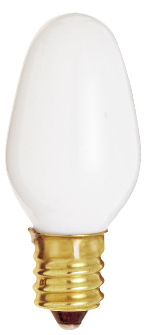 7 Watt C7 Incandescent, White, 3000 Average rated hours, 28 Lumens, Candelabra base, 120 Volt, 2-Card Light Bulb by Satco