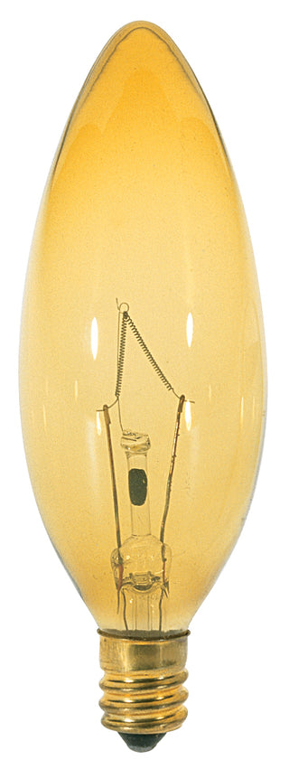 25 Watt BA9 1/2 Incandescent, Transparent Amber, 1500 Average rated hours, Candelabra base, 120 Volt Light Bulb by Satco