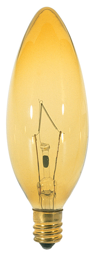 40 Watt BA9 1/2 Incandescent, Transparent Amber, 1500 Average rated hours, Candelabra base, 120 Volt Light Bulb by Satco