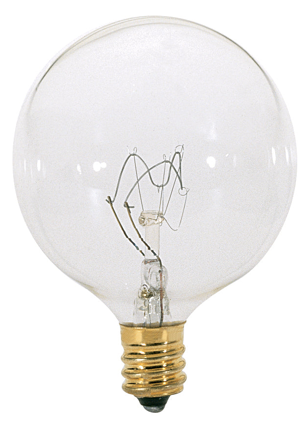 15 Watt G16 1/2 Incandescent, Clear, 1500 Average rated hours, 114 Lumens, Candelabra base, 120 Volt Light Bulb by Satco