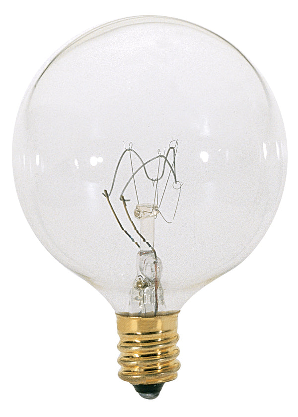 15 Watt G16 1/2 Incandescent, Clear, 1500 Average rated hours, 114 Lumens, Candelabra base, 120 Volt Light Bulb by Satco