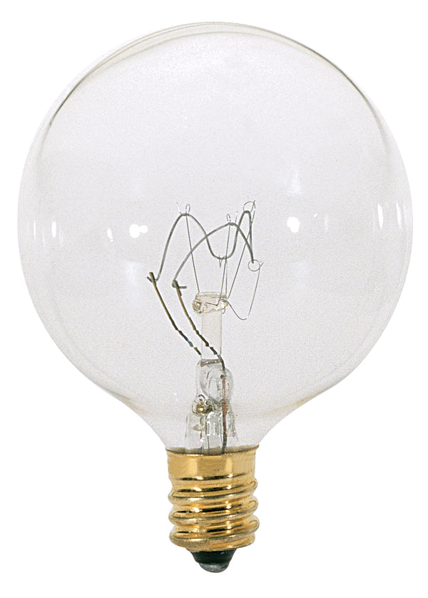 25 Watt G16 1/2 Incandescent, Clear, 1500 Average rated hours, 232 Lumens, Candelabra base, 120 Volt Light Bulb by Satco