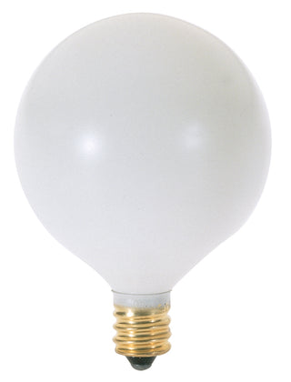 15 Watt G16 1/2 Incandescent, Satin White, 1500 Average rated hours, 94 Lumens, Candelabra base, 120 Volt Light Bulb by Satco