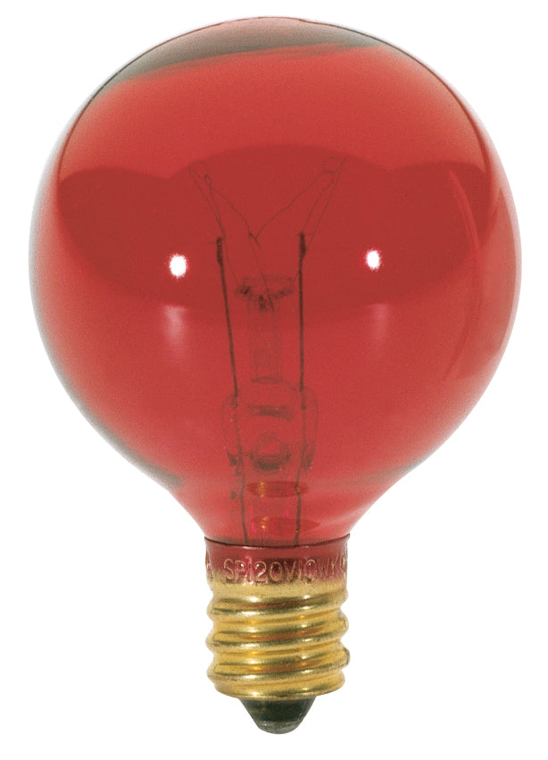 10 Watt G12 1/2 Incandescent, Transparent Red, 1500 Average rated hours, Candelabra base, 120 Volt Light Bulb by Satco