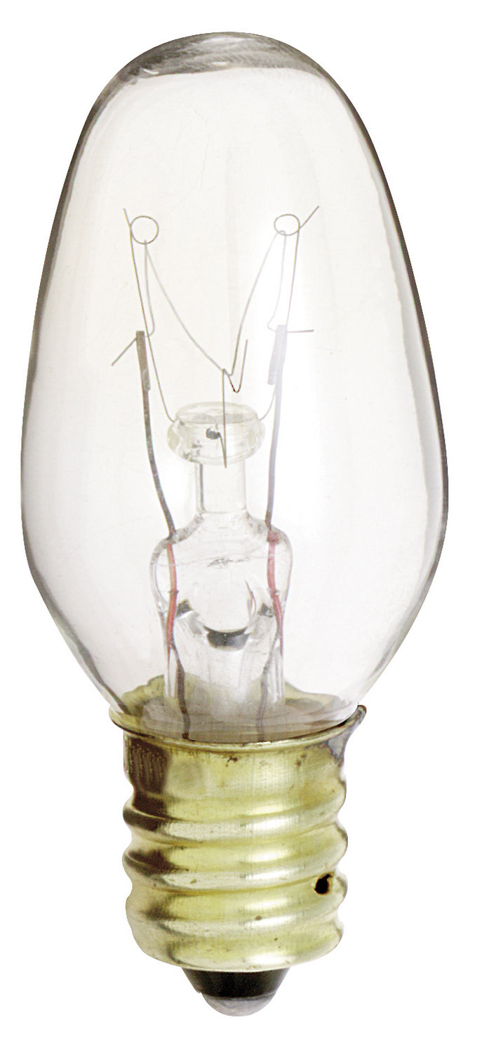 7 Watt C7 Incandescent, Clear, 2500 Average rated hours, 35 Lumens, Candelabra base, 130 Volt Light Bulb by Satco