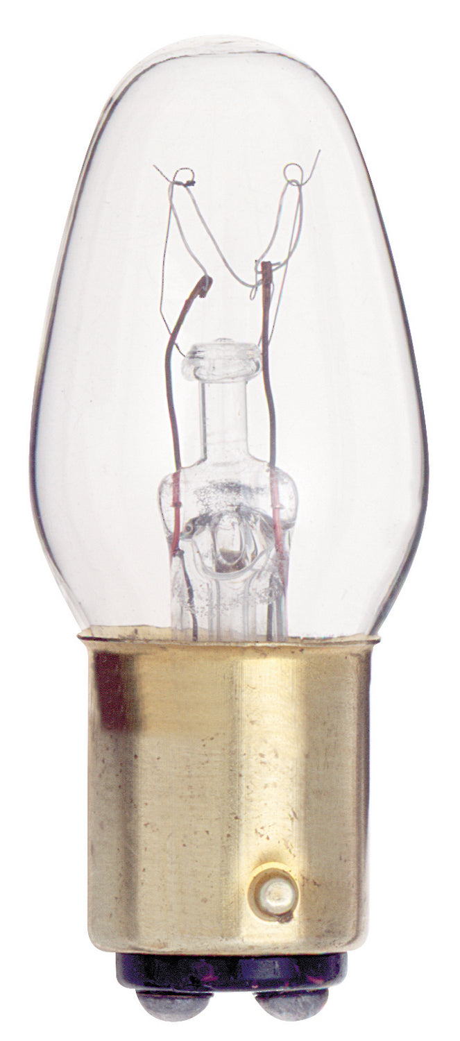 10 Watt C7 Incandescent, Clear, 2500 Average rated hours, 60 Lumens, DC Bay base, 130 Volt Light Bulb by Satco