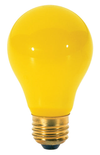 60 Watt A19 Incandescent, Yellow, 2000 Average rated hours, Medium base, 130 Volt, 2/Pack Light Bulb by Satco