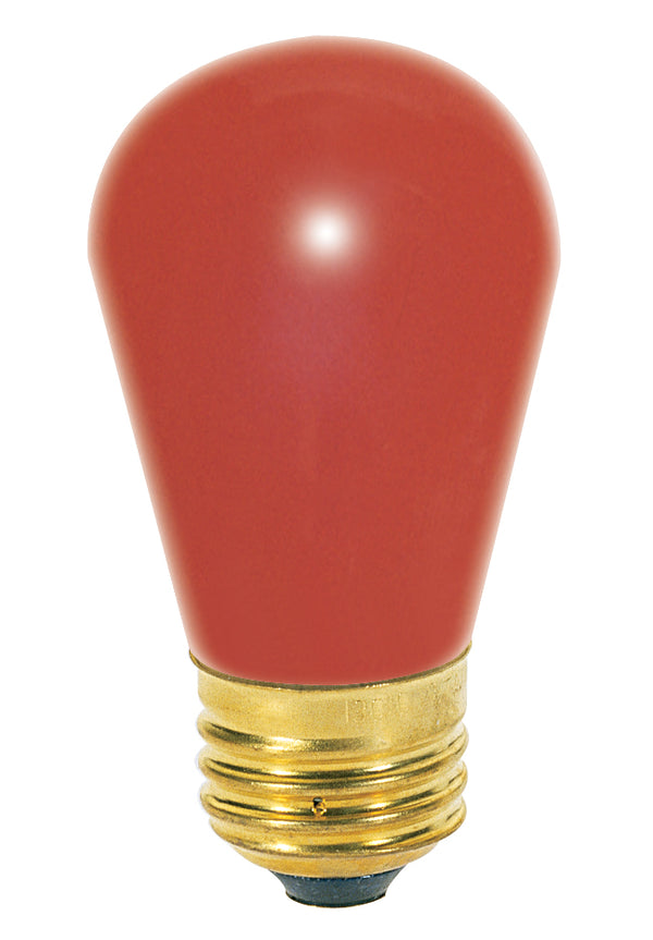 11 Watt S14 Incandescent, Ceramic Red, 2500 Average rated hours, Medium base, 130 Volt Light Bulb by Satco