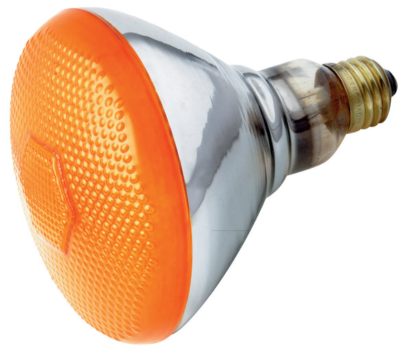 100 Watt BR38 Incandescent, Amber, 2000 Average rated hours, Medium base, 120 Volt Light Bulb by Satco