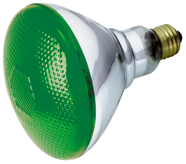 100 Watt BR38 Incandescent, Green, 2000 Average rated hours, Medium base, 120 Volt Light Bulb by Satco