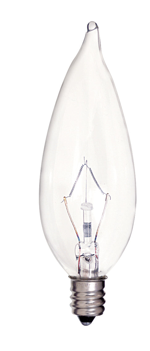 25 Watt CA9 1/2 Incandescent, Clear, 2500 Average rated hours, 212 Lumens, Candelabra base, 120 Volt Light Bulb by Satco