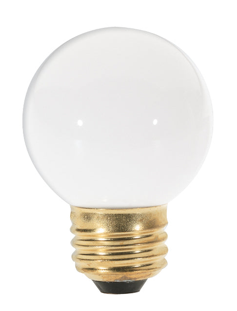 25 Watt G16 1/2 Incandescent, Gloss White, 1500 Average rated hours, 180 Lumens, Medium base, 120 Volt, Carded Light Bulb by Satco