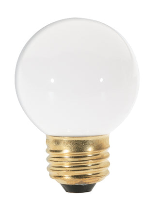 25 Watt G16 1/2 Incandescent, Gloss White, 1500 Average rated hours, 180 Lumens, Medium base, 120 Volt, Carded Light Bulb by Satco