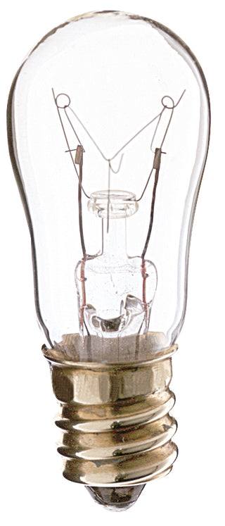 6 Watt S6 Incandescent, Clear, 2500 Average rated hours, 30 Lumens, Candelabra base, 130 Volt, 2-Card Light Bulb by Satco
