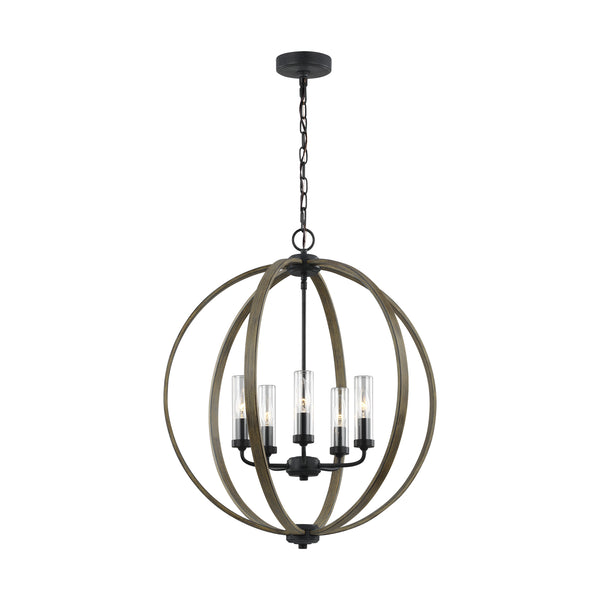 Visual Comfort Studio - OLF3294/5WOW/AF - Five Light Outdoor Chandelier - Allier - Weathered Oak Wood / Antique Forged Iron from Lighting & Bulbs Unlimited in Charlotte, NC