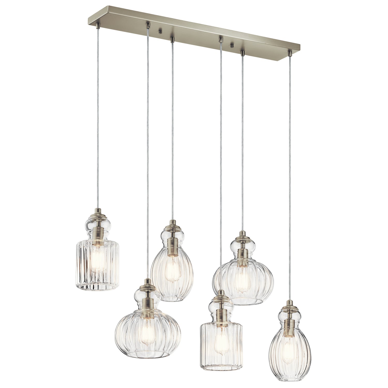 Kichler - 43950NI - Six Light Linear Chandelier - Riviera - Brushed Nickel from Lighting & Bulbs Unlimited in Charlotte, NC