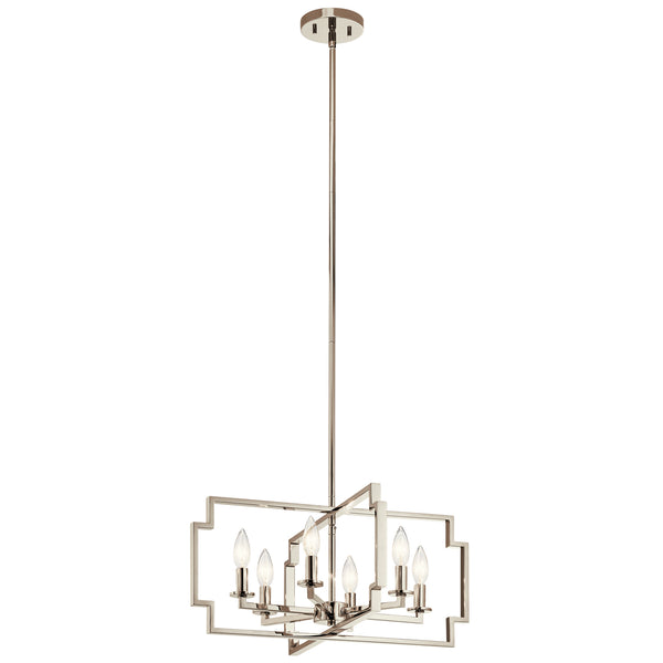 Kichler - 44128PN - Six Light Chandelier/Semi Flush Mount - Downtown Deco - Polished Nickel from Lighting & Bulbs Unlimited in Charlotte, NC