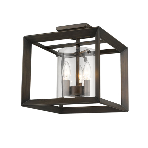 Three Light Semi-Flush Mount from the Smyth Collection in Gunmetal Bronze Finish by Golden