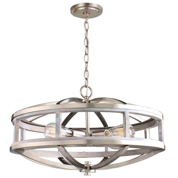 Eglo USA - 203108A - Four Light Chandelier - Montrose - Acia Wood & Brushed Nickel from Lighting & Bulbs Unlimited in Charlotte, NC