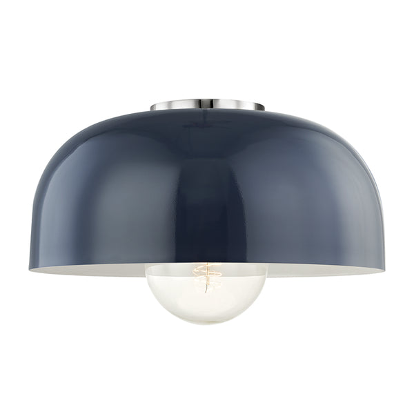 Mitzi - H199501L-PN/NVY - One Light Semi Flush Mount - Avery - Polished Nickel/Navy from Lighting & Bulbs Unlimited in Charlotte, NC