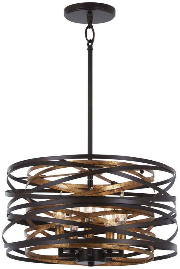 Minka-Lavery - 4675-111 - Five Light Pendant (Convertible To Semiflush) - Vortic Flow - Dark Bronze W/Mosaic Gold Inte from Lighting & Bulbs Unlimited in Charlotte, NC