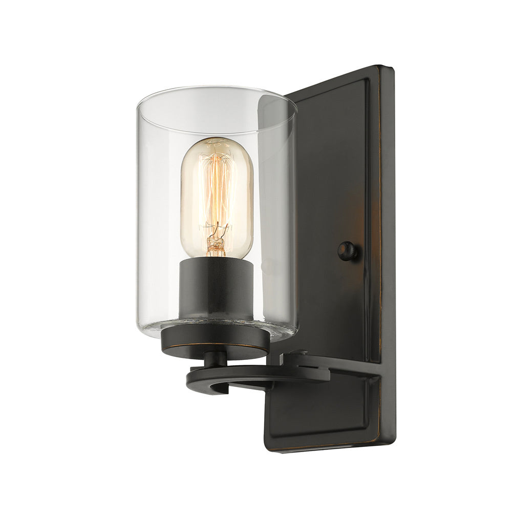 One Light Wall Sconce from the Monroe Collection in Matte Black with Gold Highlights Finish by Golden