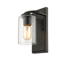 One Light Wall Sconce from the Monroe Collection in Matte Black with Gold Highlights Finish by Golden
