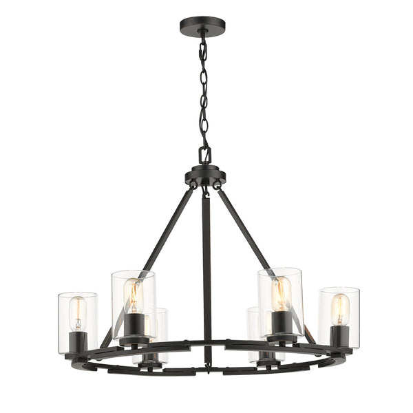 Six Light Chandelier from the Monroe Collection in Matte Black with Gold Highlights Finish by Golden