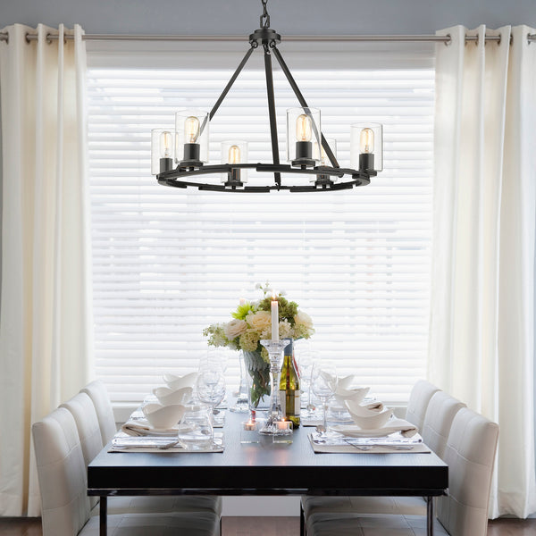 Six Light Chandelier from the Monroe Collection in Matte Black with Gold Highlights Finish by Golden