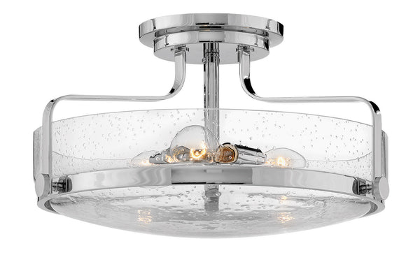 Hinkley - 3643CM-CS - LED Semi-Flush Mount - Harper - Chrome with Clear Seedy glass from Lighting & Bulbs Unlimited in Charlotte, NC