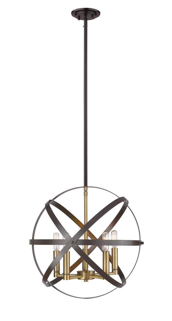 Z-Lite - 463-18HBRZ-OBR - Five Light Pendant - Cavallo - Hammered Bronze / Olde Brass from Lighting & Bulbs Unlimited in Charlotte, NC