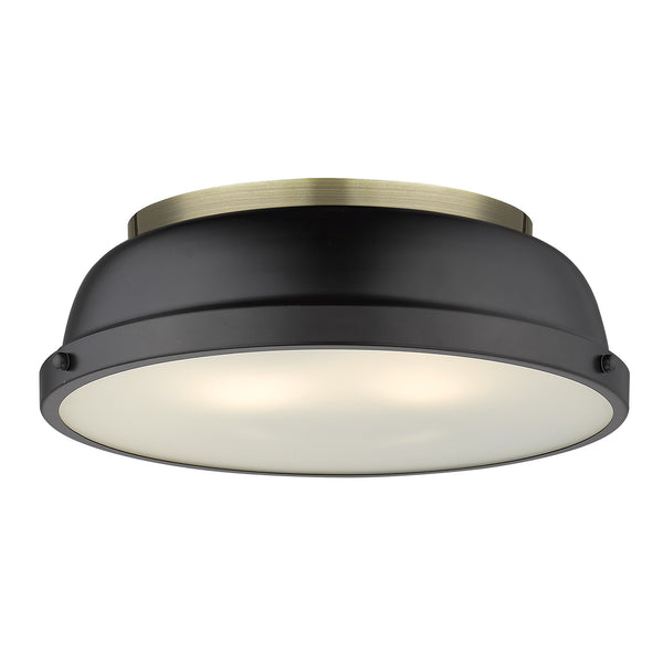 Golden - 3602-14 AB-BLK - Two Light Flush Mount - Duncan AB - Aged Brass from Lighting & Bulbs Unlimited in Charlotte, NC