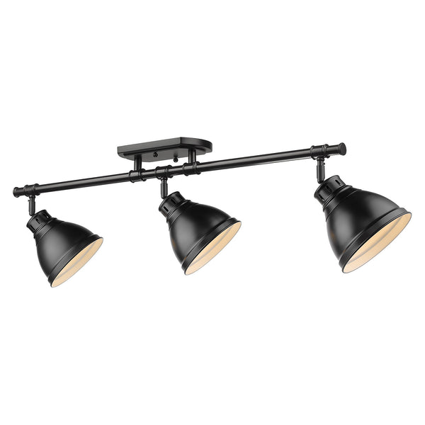 Three Light Semi-Flush Mount from the Duncan BLK Collection in Matte Black Finish by Golden