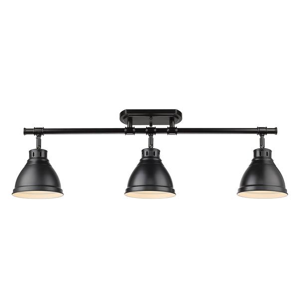 Three Light Semi-Flush Mount from the Duncan BLK Collection in Matte Black Finish by Golden
