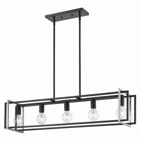 Five Light Linear Pendant from the Tribeca BLK Collection in Matte Black Finish by Golden
