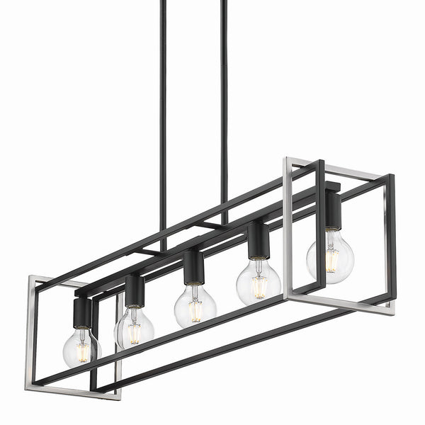 Five Light Linear Pendant from the Tribeca BLK Collection in Matte Black Finish by Golden