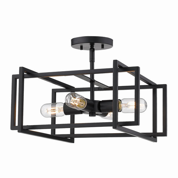 Four Light Semi-Flush Mount from the Tribeca BLK Collection in Matte Black Finish by Golden