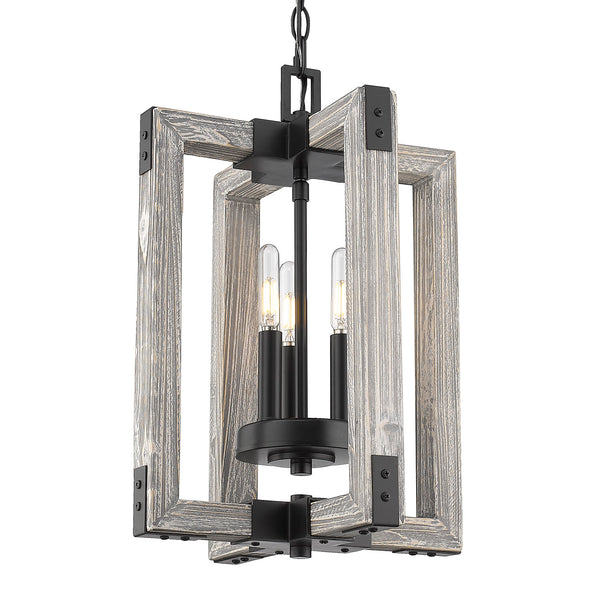 Three Light Pendant from the Lowell Collection in Matte Black Finish by Golden