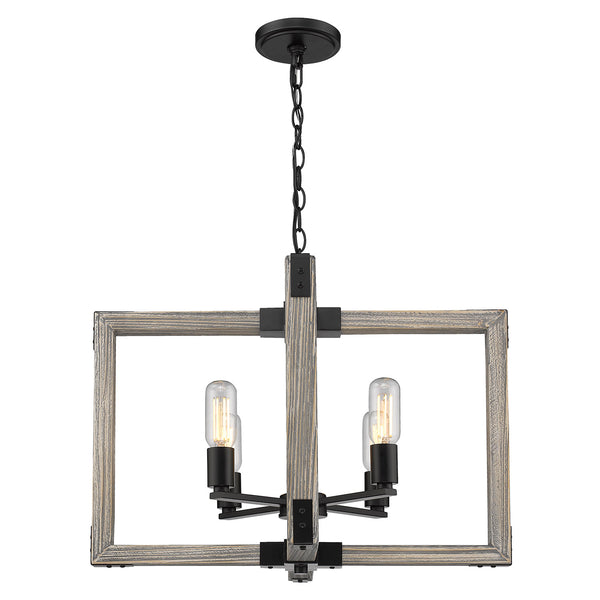 Four Light Chandelier from the Lowell Collection in Matte Black Finish by Golden