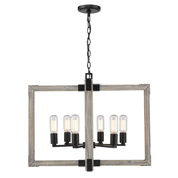 Six Light Chandelier from the Lowell Collection in Matte Black Finish by Golden
