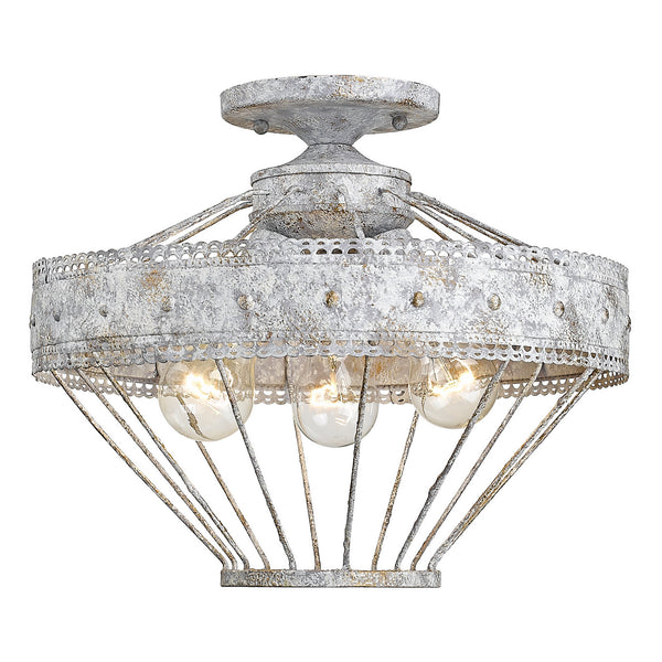 Three Light Semi-Flush Mount from the Ferris OY Collection in Oyster Finish by Golden