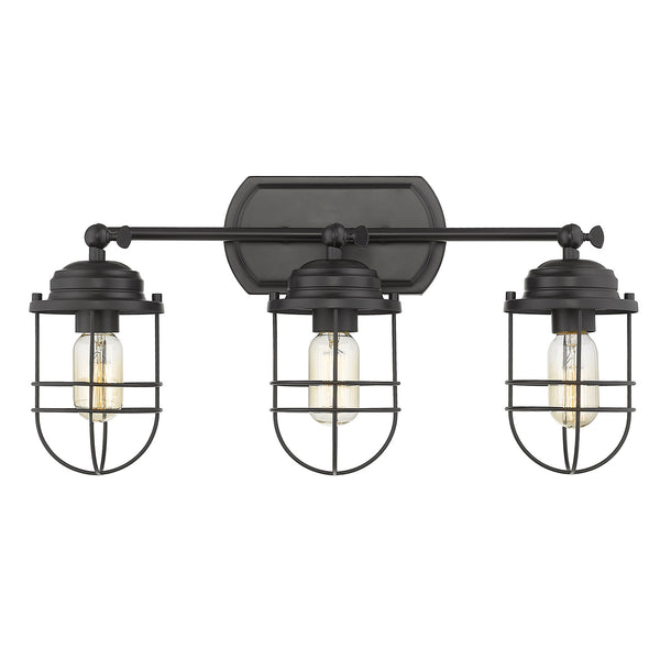 Three Light Bath Vanity from the Seaport BLK Collection in Matte Black Finish by Golden