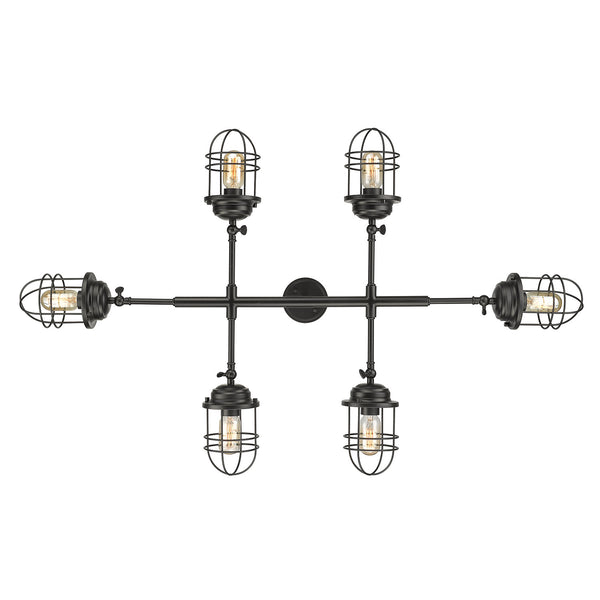 Six Light Linear Pendant from the Seaport BLK Collection in Matte Black Finish by Golden
