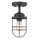 One Light Semi-Flush Mount from the Seaport BLK Collection in Matte Black Finish by Golden