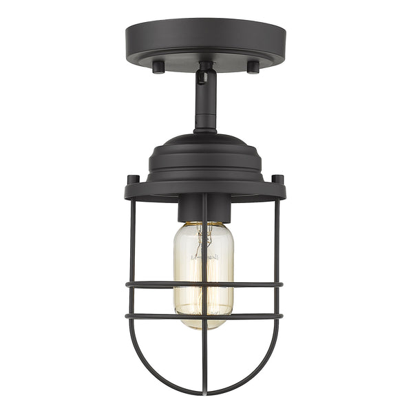 One Light Semi-Flush Mount from the Seaport BLK Collection in Matte Black Finish by Golden