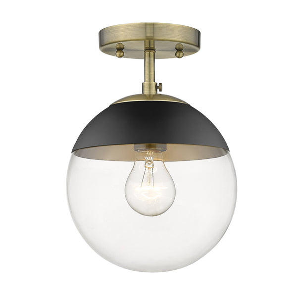 One Light Semi-Flush Mount from the Dixon AB Collection in Aged Brass Finish by Golden