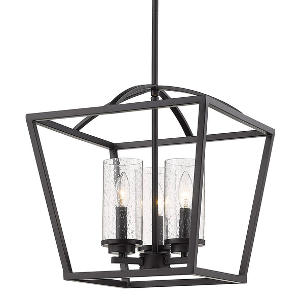Three Light Pendant from the Mercer Collection in Matte Black Finish by Golden
