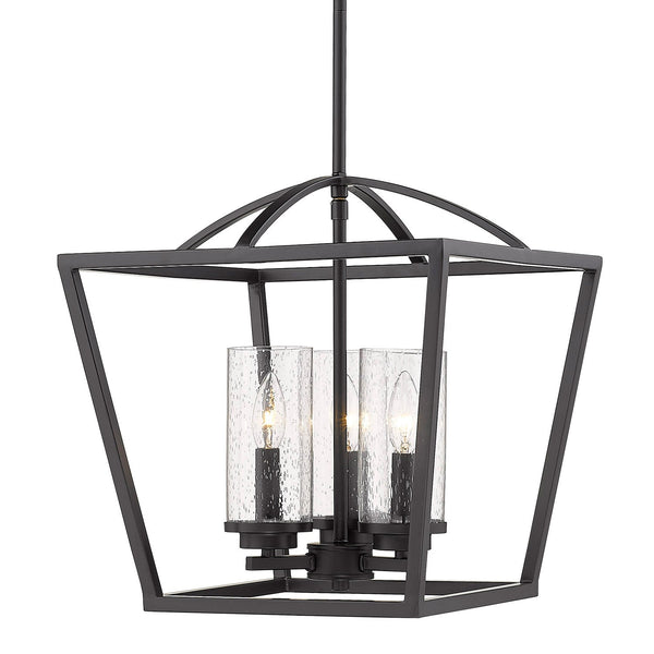 Three Light Pendant from the Mercer Collection in Matte Black Finish by Golden