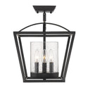 Three Light Semi-Flush Mount from the Mercer Collection in Matte Black Finish by Golden